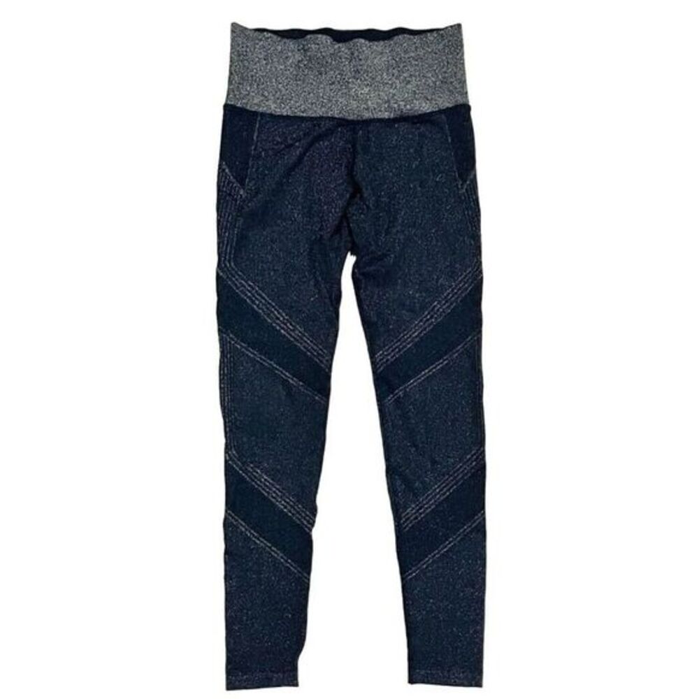 Athleta‎ Twilight Tight Navy Blue Metallic Shimmer Knit 7/8 Leggings Size Small